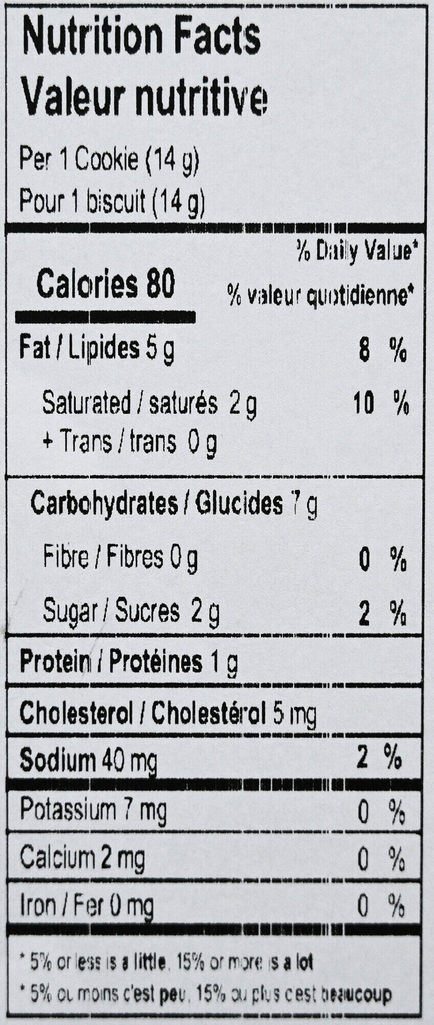 Image of the nutrition facts for the cookies from the back of the tin.