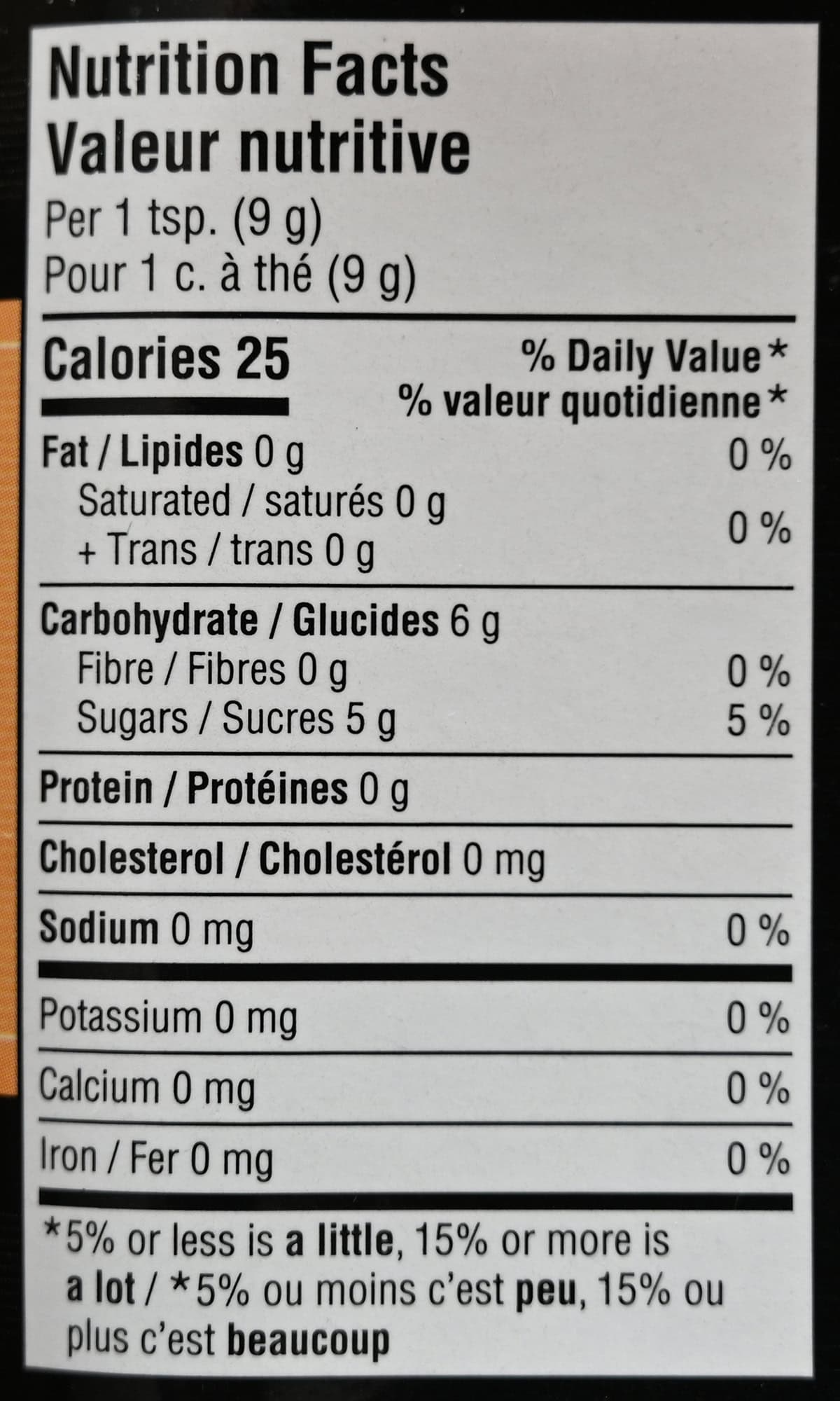 Image of the nutrition facts for the red chili pepper spread from the back of the jar.