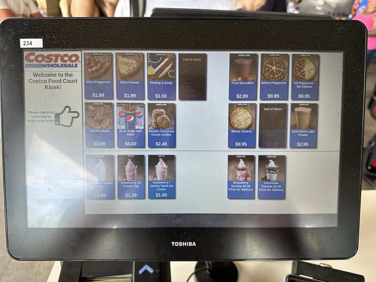 Image of the computer ordering system from the Costco food court in the USA.