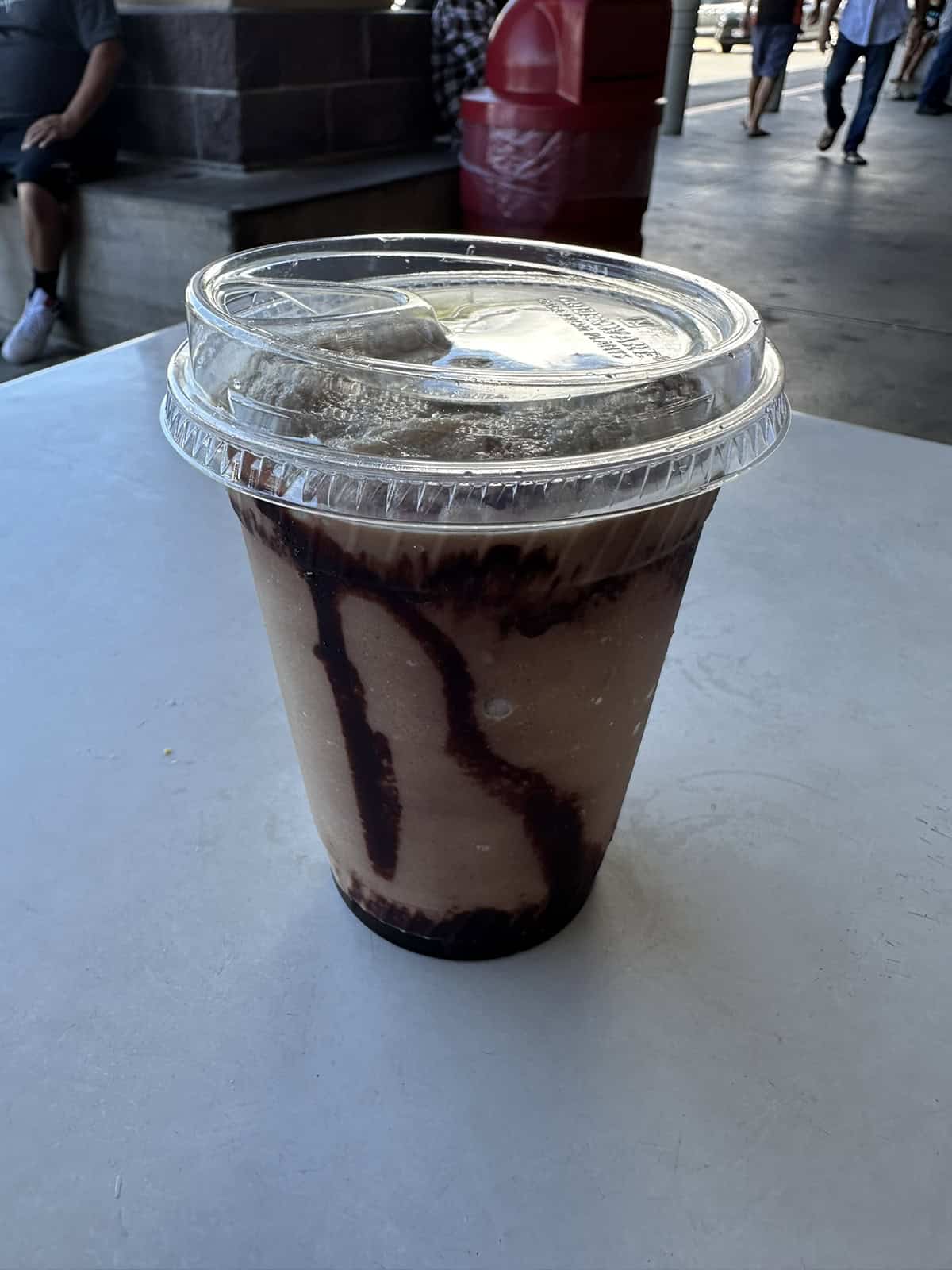 Image of the Costco food court cold brew mocha freeze sitting on a table. 