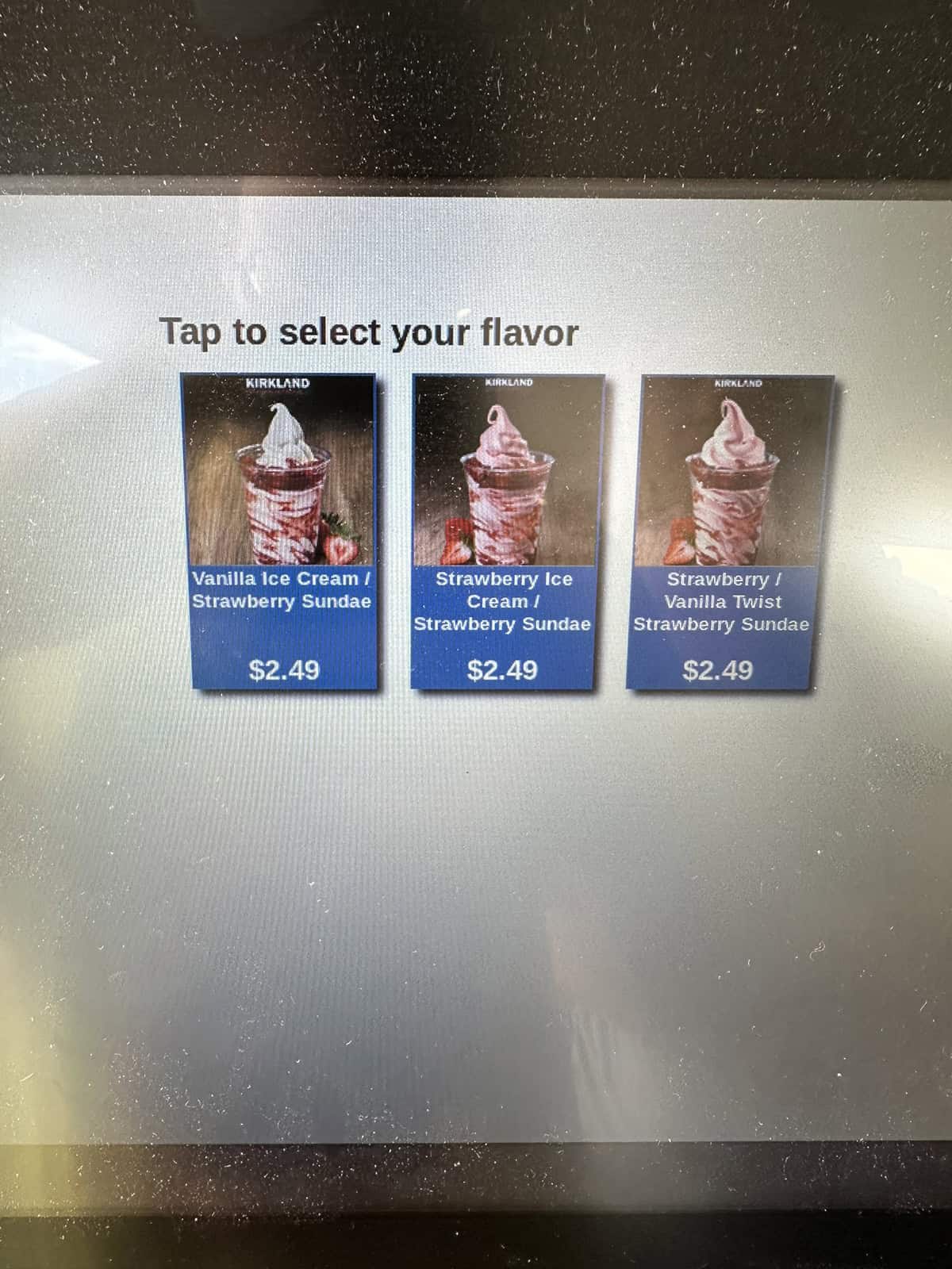 Image of the different sundae varieties you can order from the Costco food court.