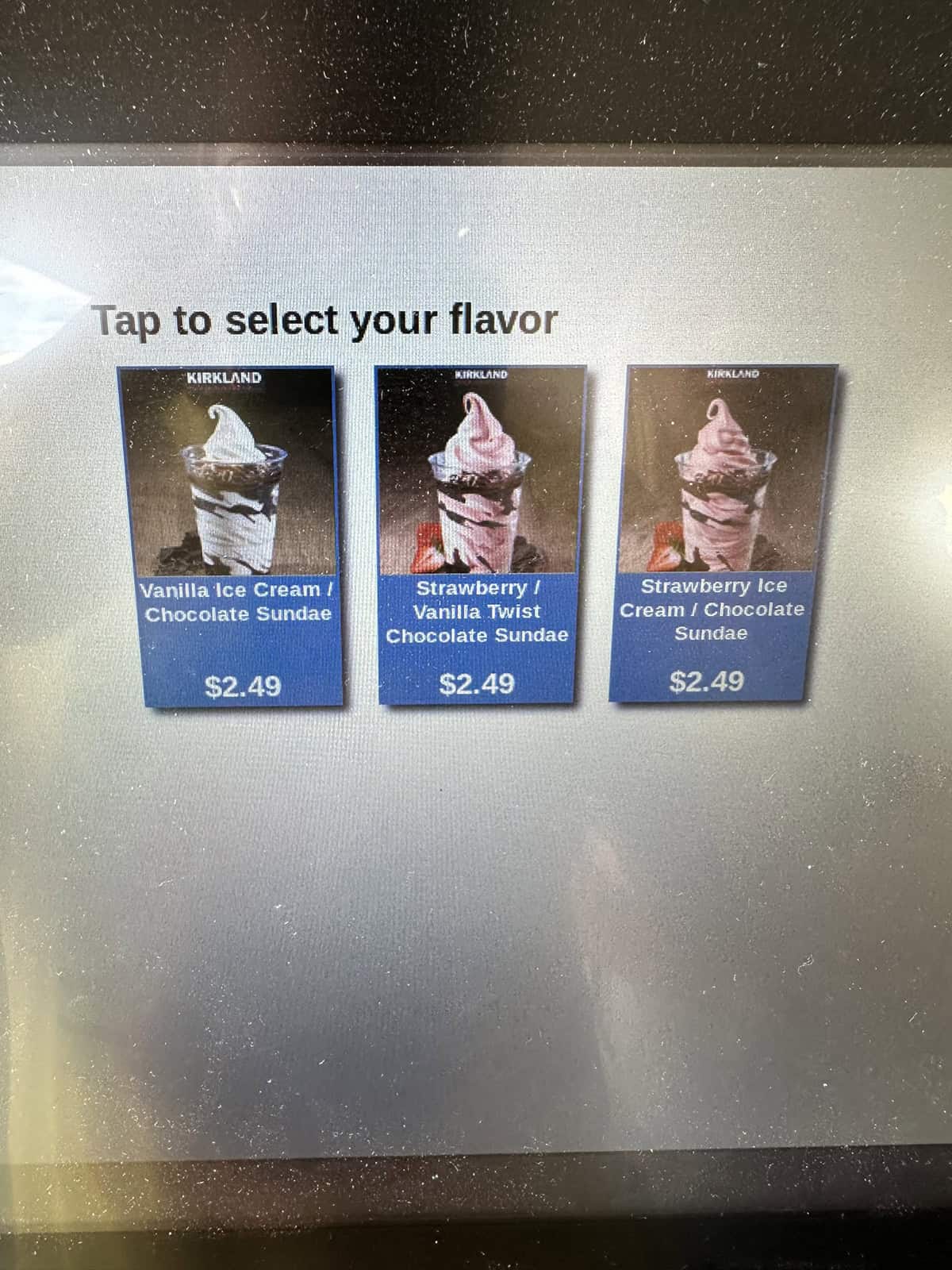 Image of the different sundae varieties you can order from the Costco food court.