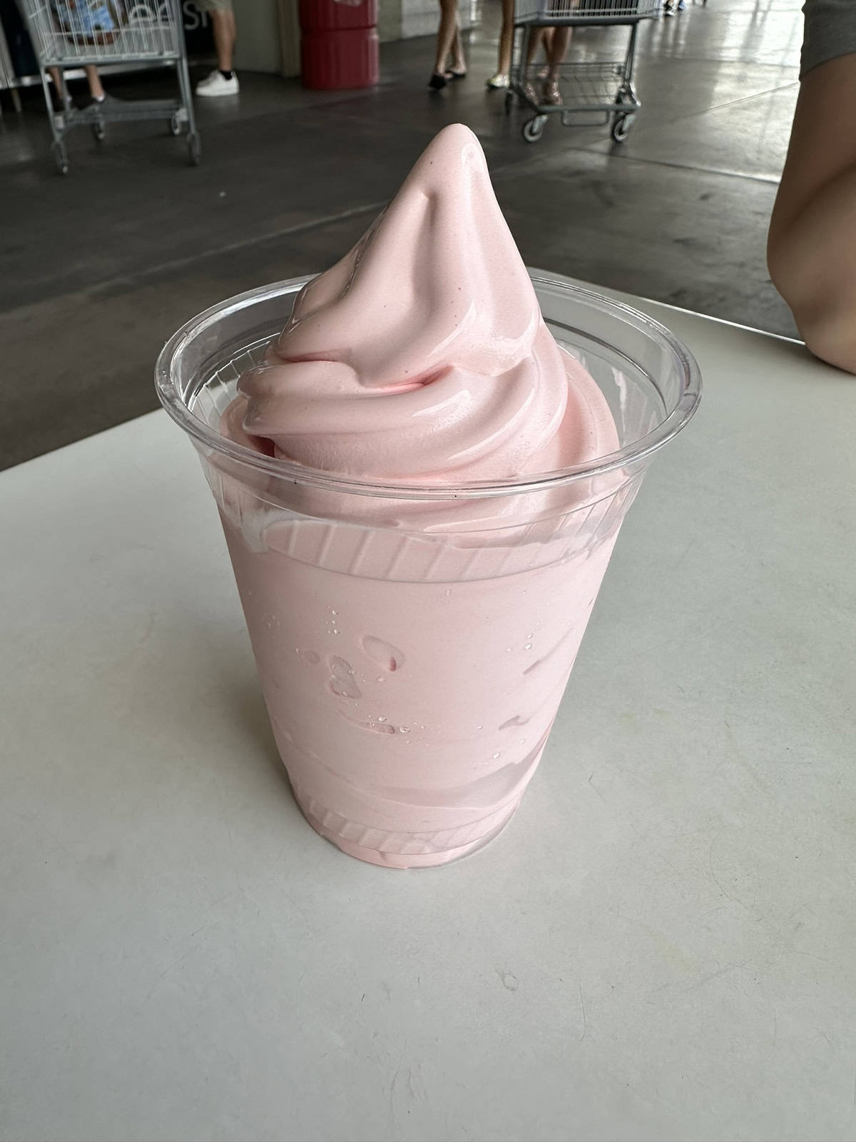 Image of a cup of strawberry ice cream from the Costco food court.