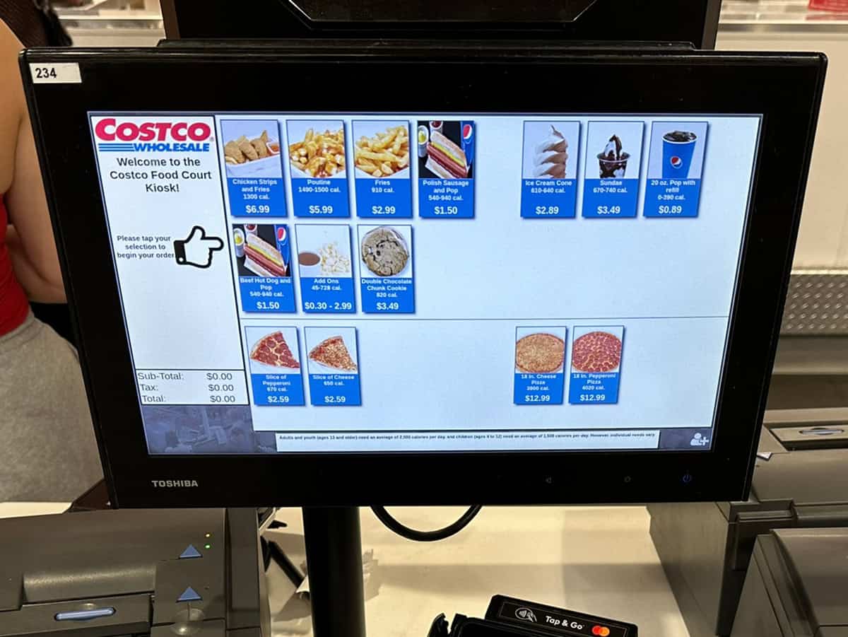 Image of the computer ordering system from the Costco food court in Canada.