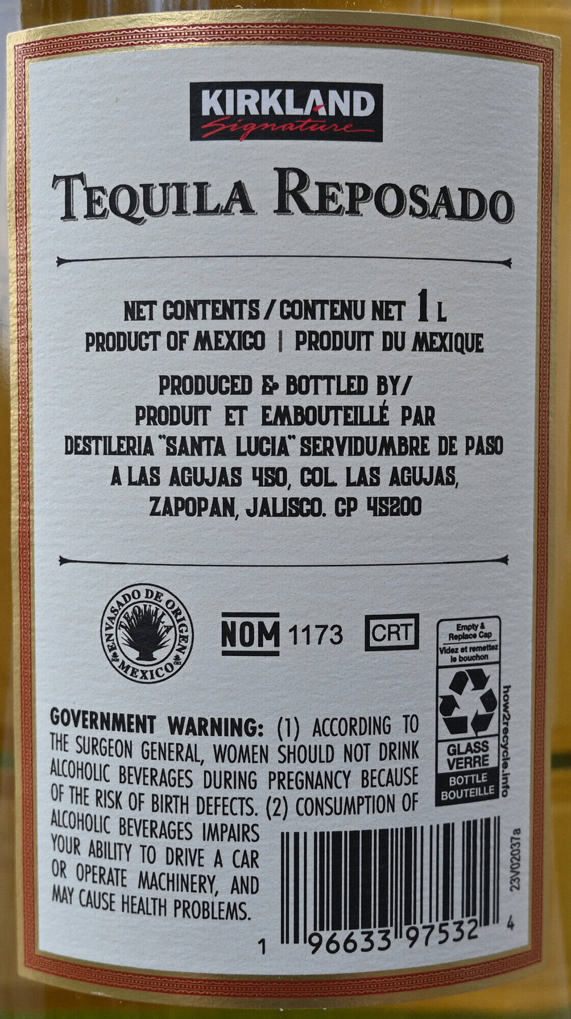 Closeup image of the back label on the Reposado Tequila 