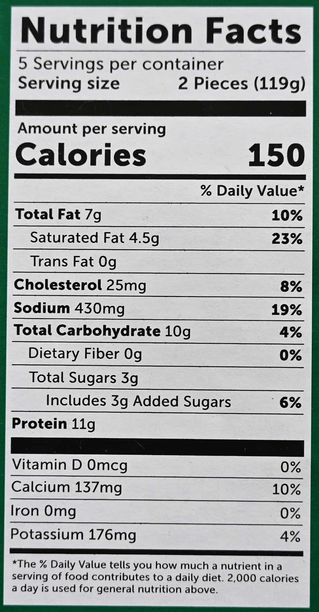 Image of the nutrition facts for the egg white & roasted pepper egg bites from the package.