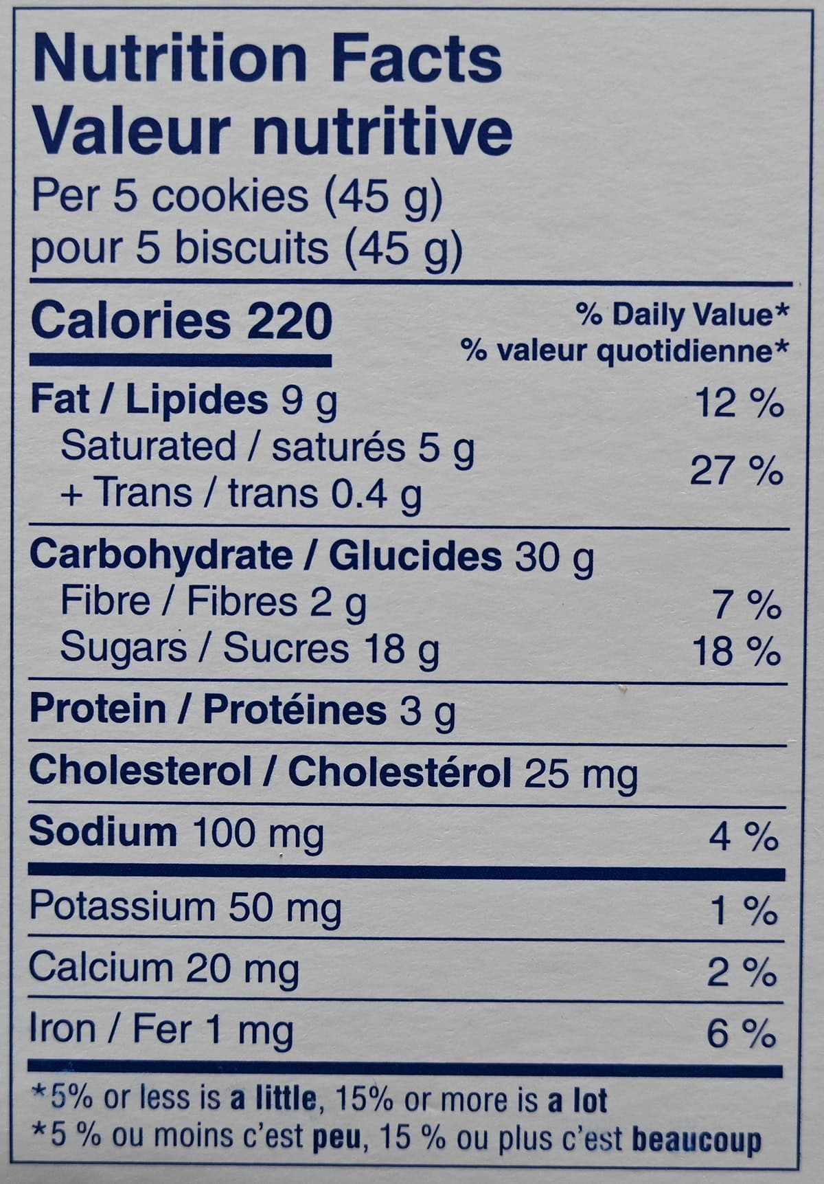 Image of the nutrition facts for the biscuits from the back of the box.