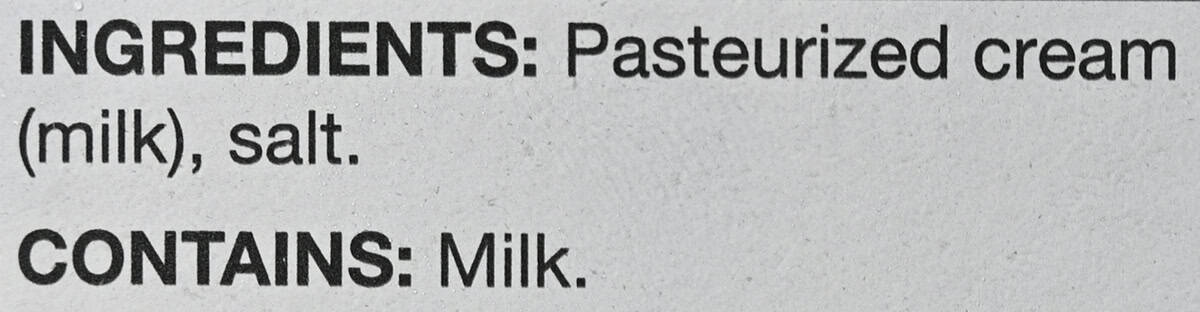 Image of the ingredients for the butter from the back of the box.