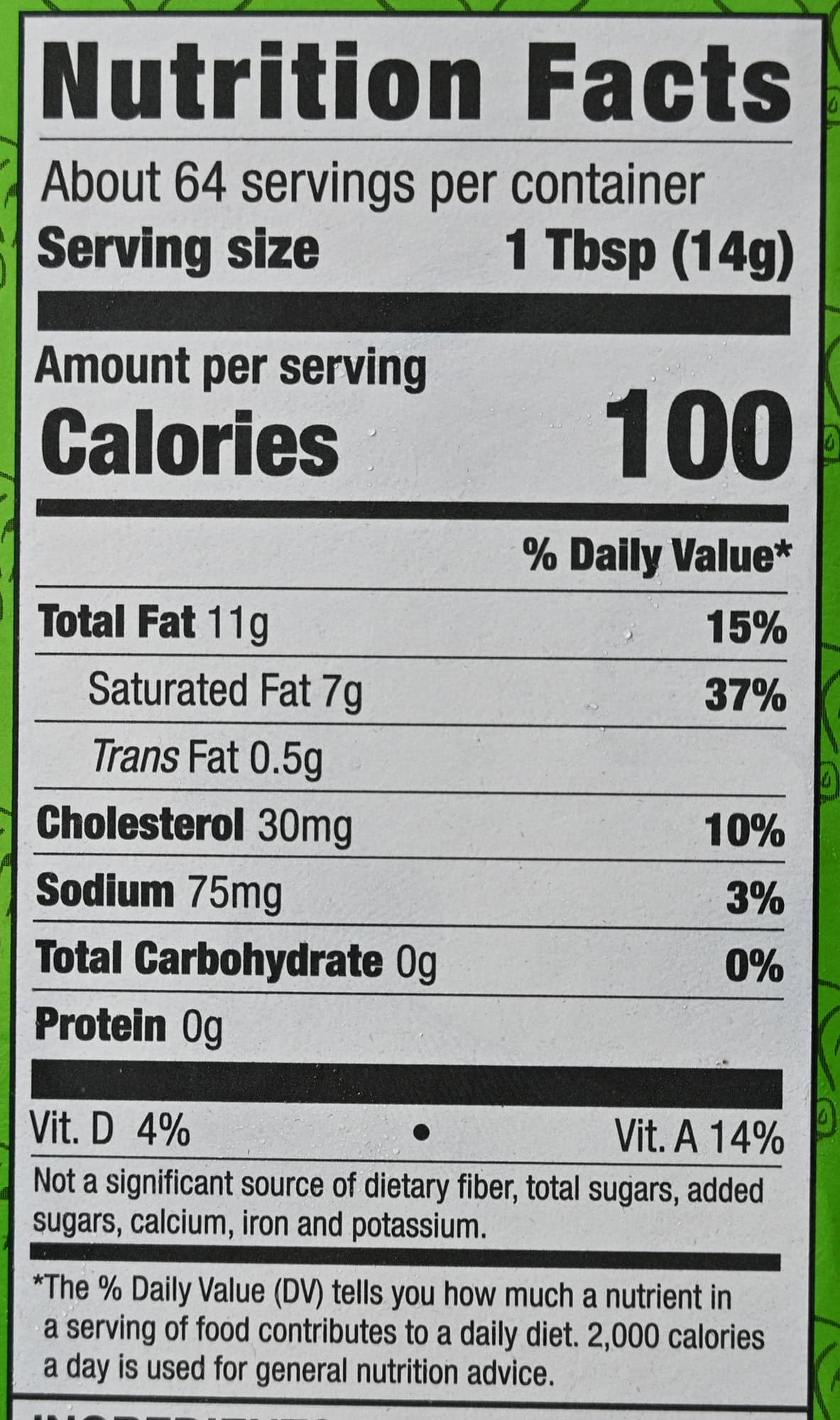 Image of the nutrition facts for the butter from the back of the box.