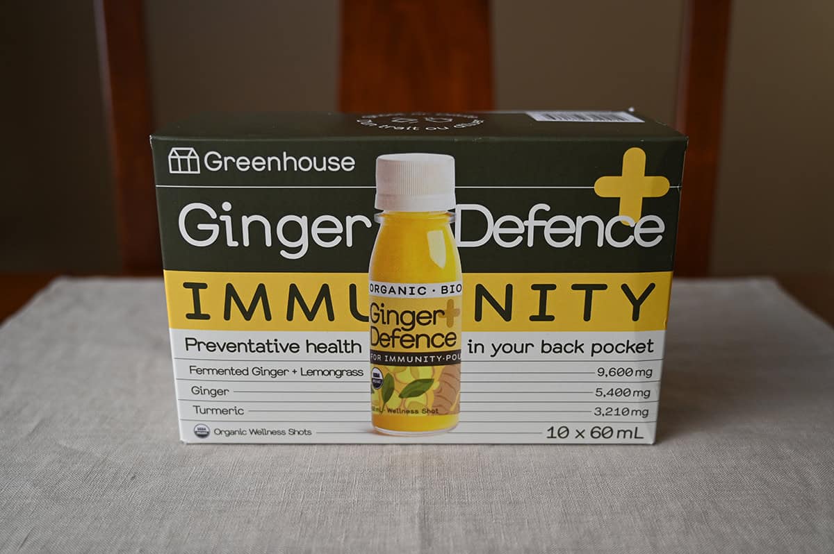 Image of the Costco Greenhouse Ginger Defence Immunity box sitting on a table unopened.