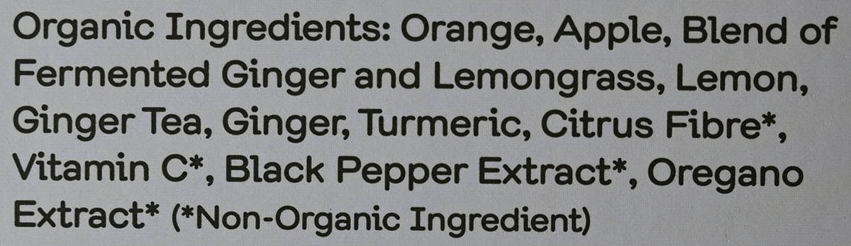 Image of the ingredients for the ginger defence from the back of the box.