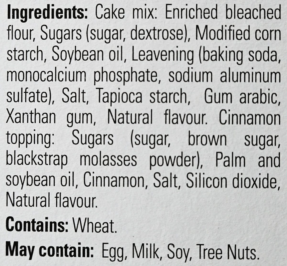 Image of the ingredients for the cake from the back of the box.