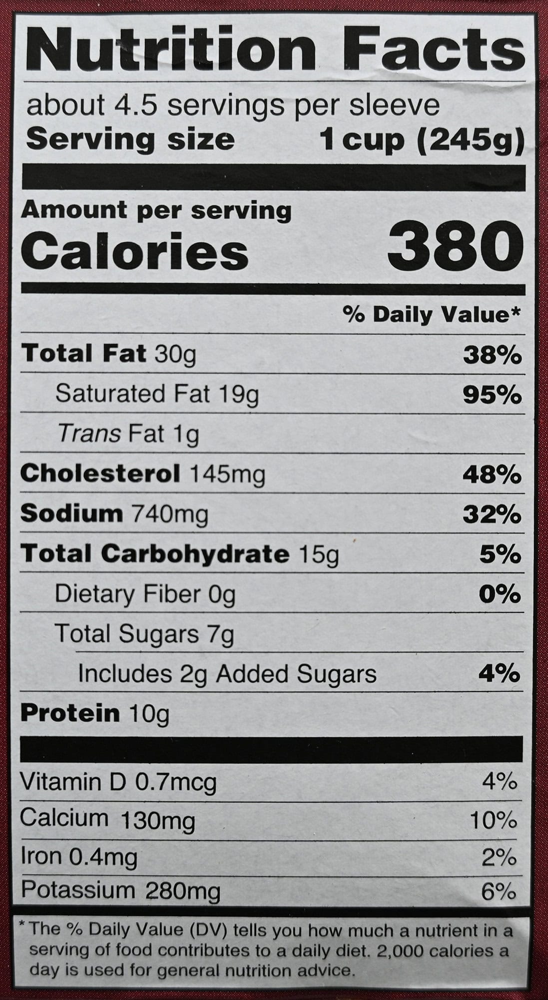 Image of the nutrition facts for the bisque from the packaging.