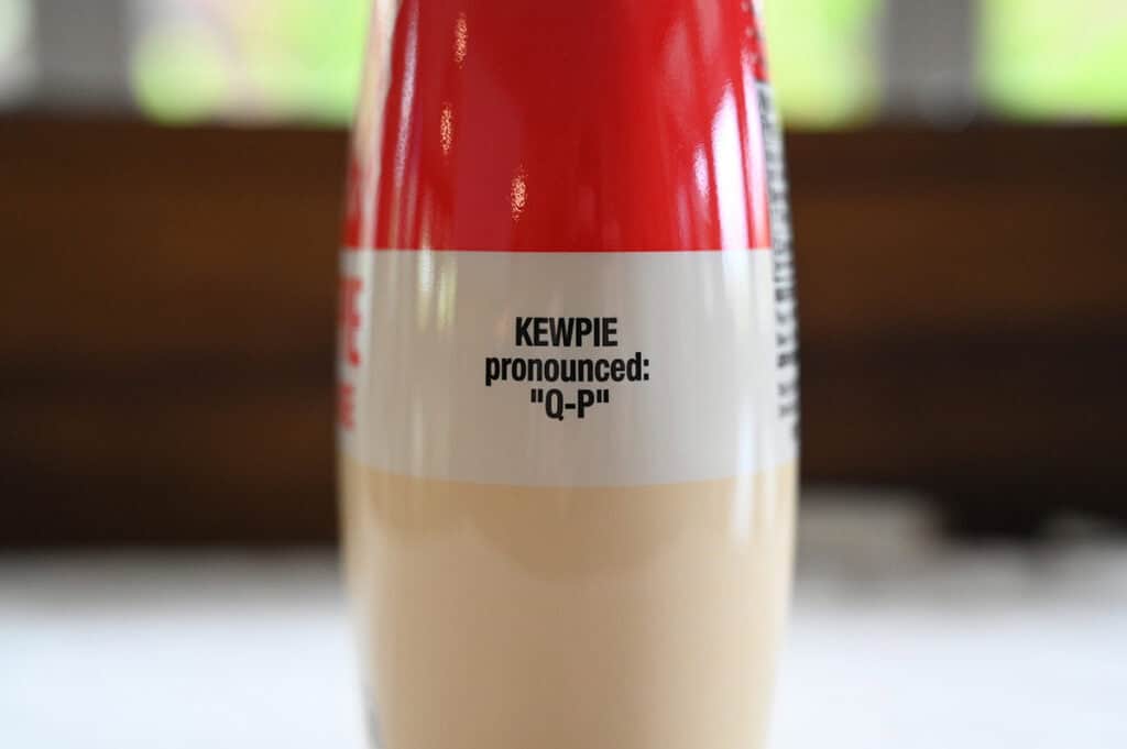 Image of the back of the bottle of mayonnaise with writing stating "Kewpie pronounced Q-P".