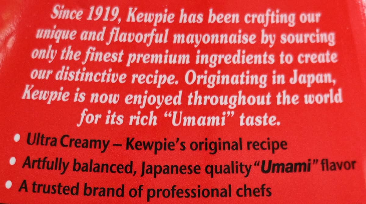 Image of the product description for the mayonnaise from the back of the bottle. 