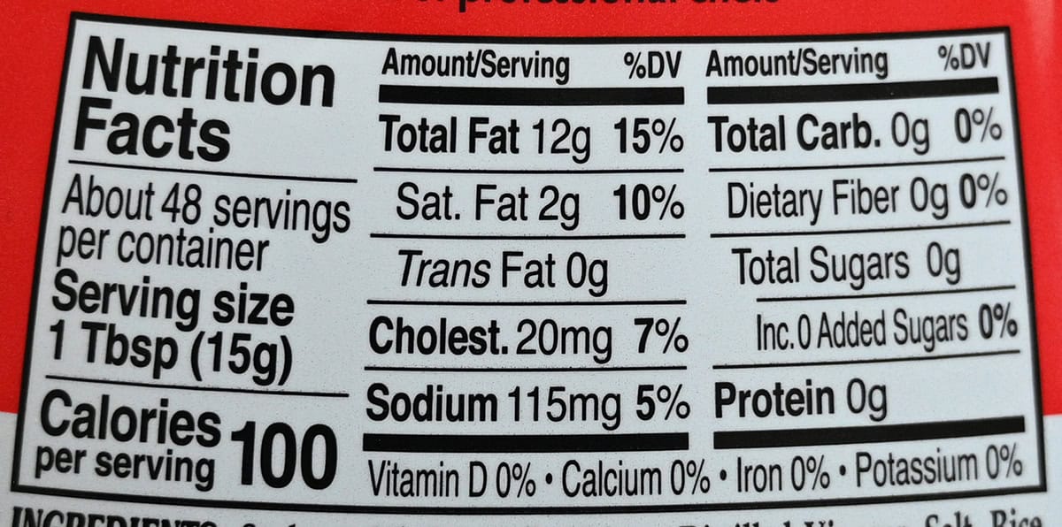 Image of the nutrition facts for the Kewpie mayo from the back of the bottle.