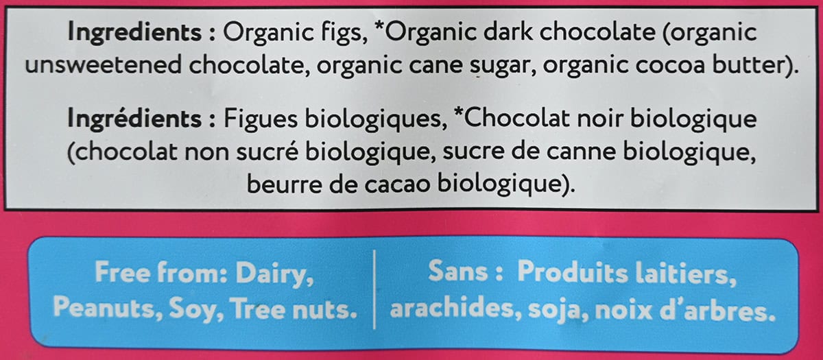 Image of the ingredients list for the truffles from the back of the bag.