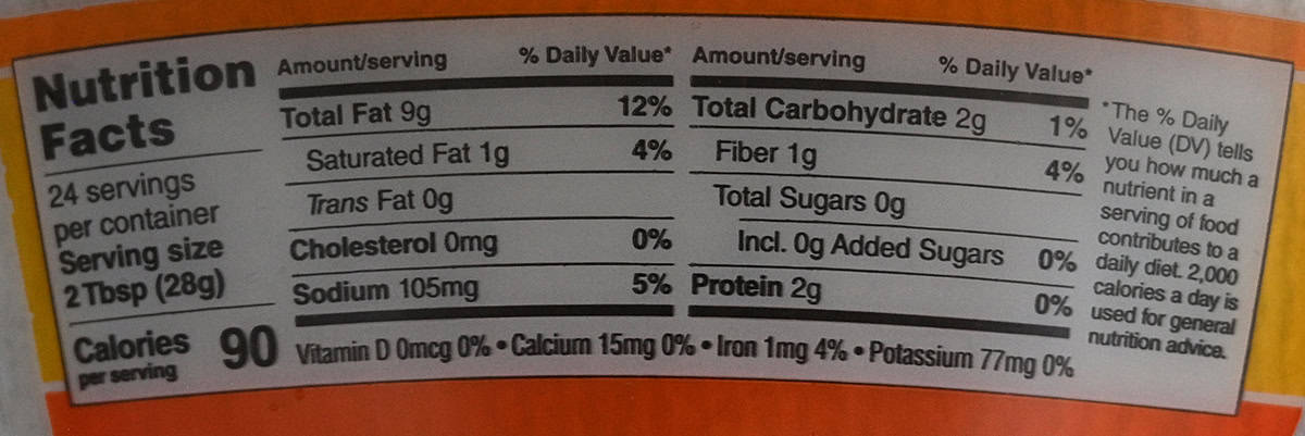 Image of the nutrition facts for the sauce from the back of the container.