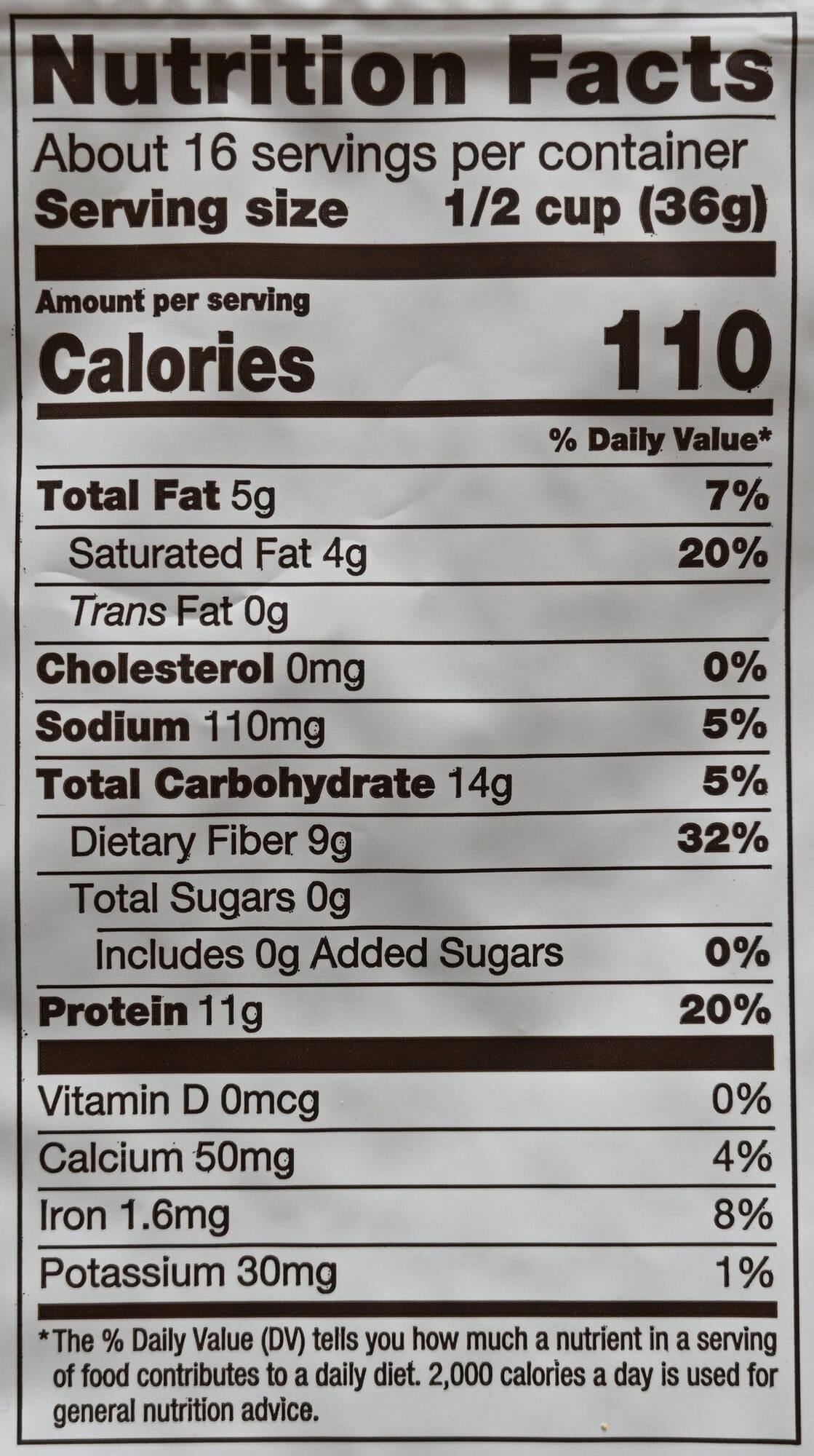 Image of the nutrition facts for the cereal from the back of the bag. 