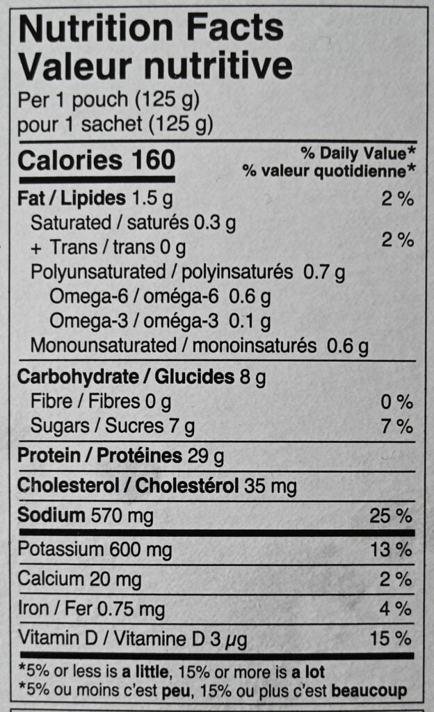 Image of the nutrition facts for the tuna poke from the back of the box.
