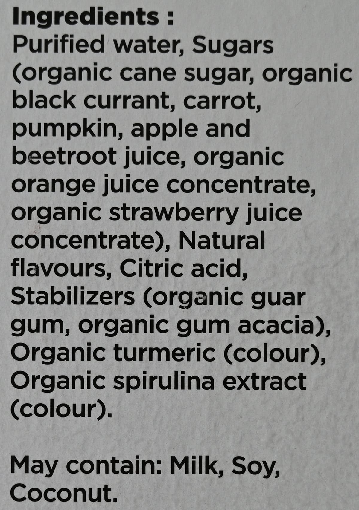 Image of the ingredients for the Jonny Pops from the back of the box.