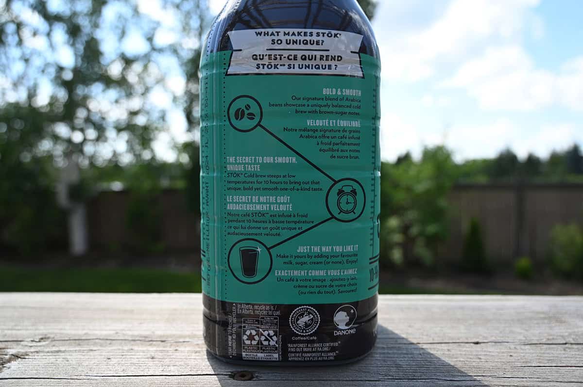 Image of the back of the bottle of cold brew showing the product description. 