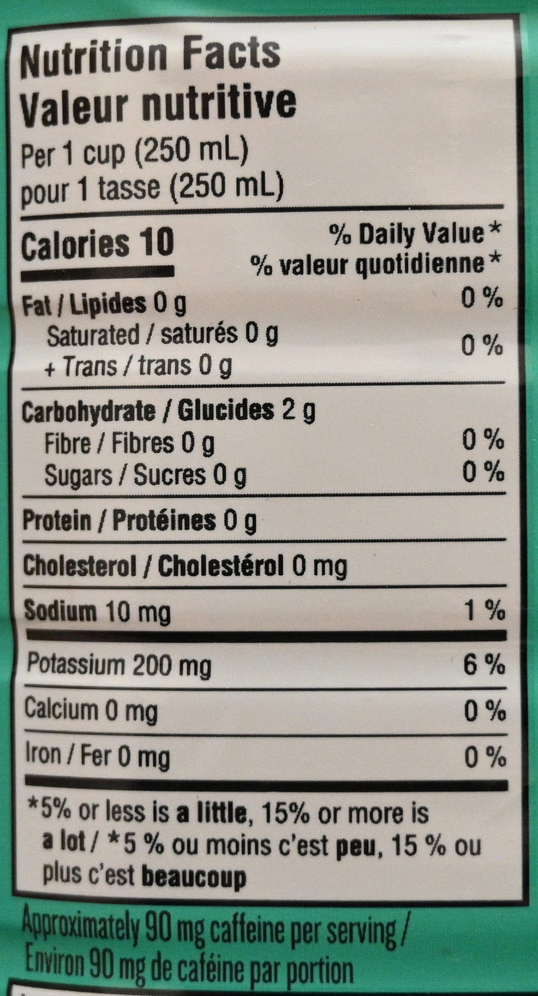 Image of the nutrition facts for the cold brew from the back of the container.