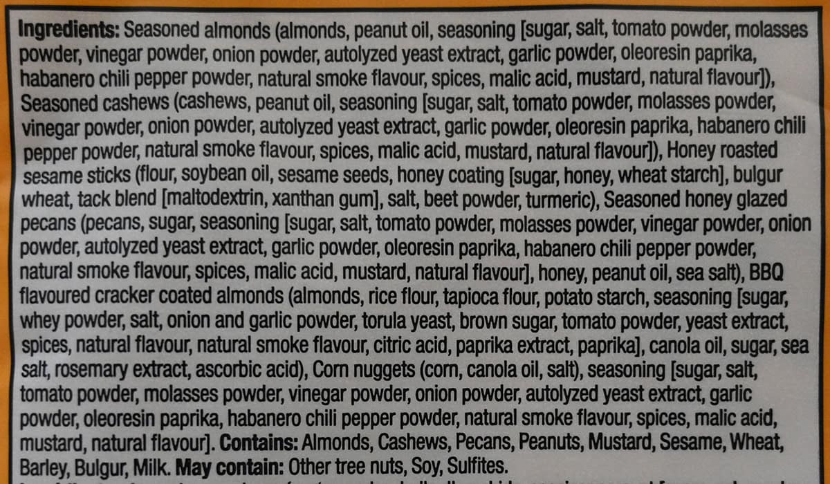 Image of the ingredients list for the mix from the back of the bag.