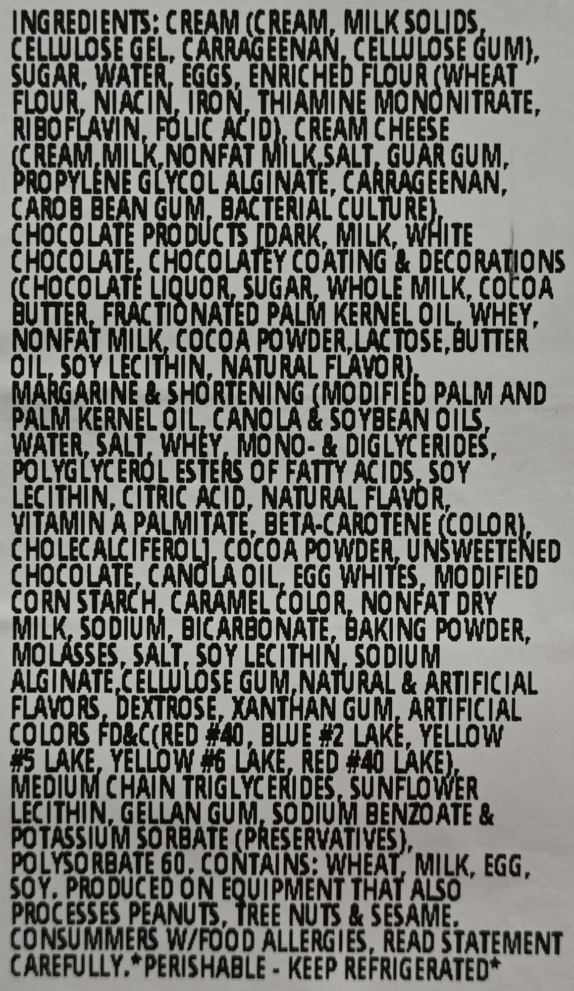 Image of the cake ingredients label from the packaging.