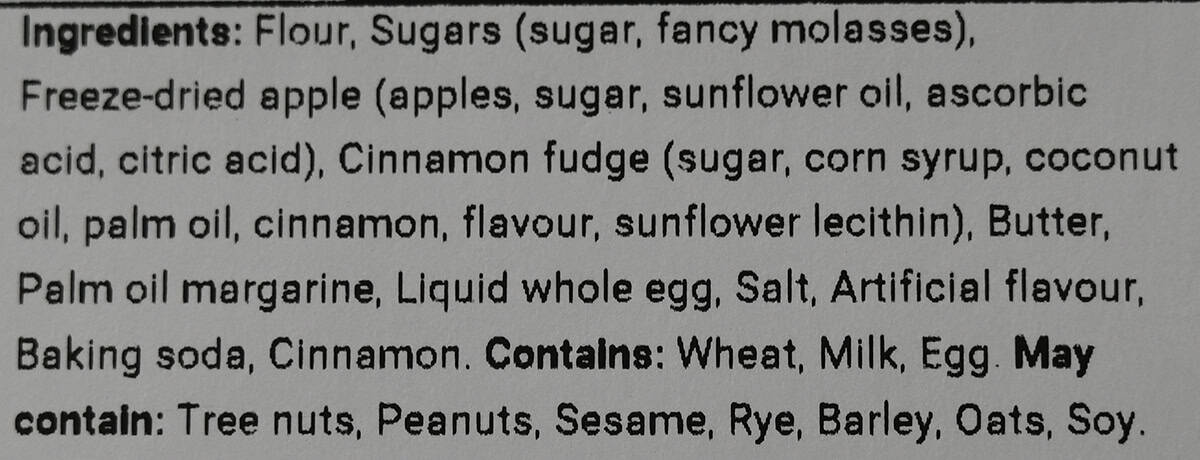 Image of the ingredients list for the cookies from the back of the package.