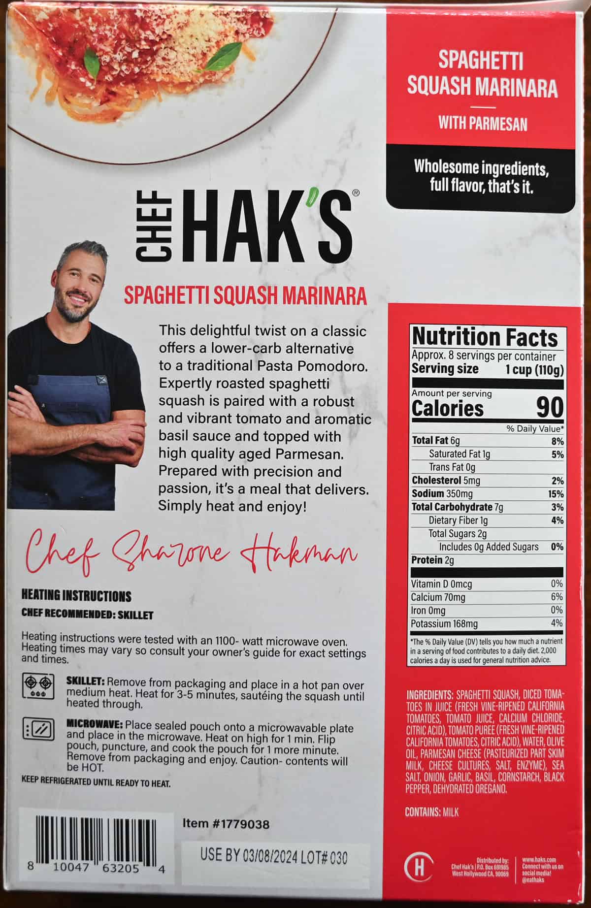 Image of the back of the box of spaghetti squash showing product description, ingredients and nutrition facts.