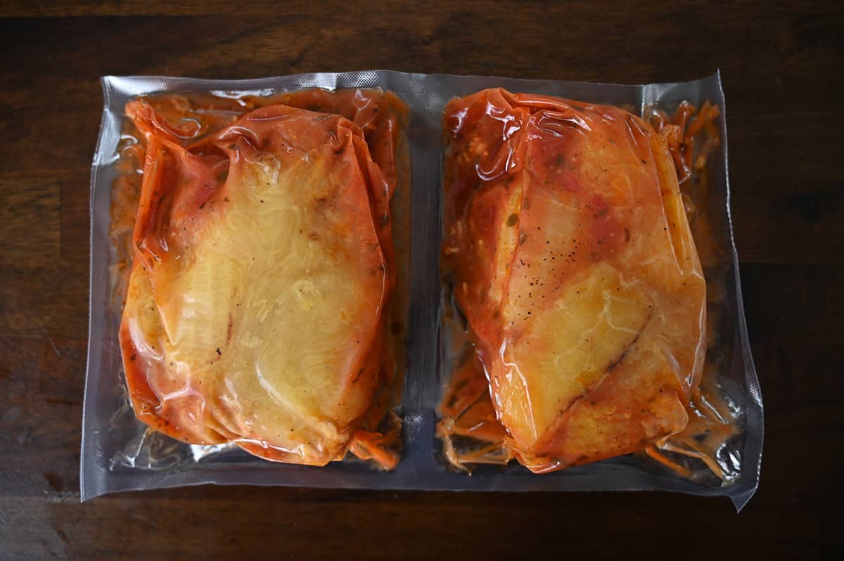 Top down image of two vacuum sealed packs of spaghetti squash.