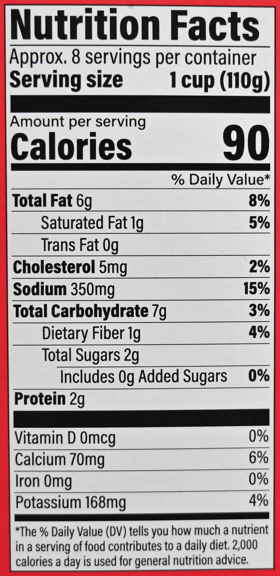 Image of the nutrition facts for the spaghetti squash from the back of the box.