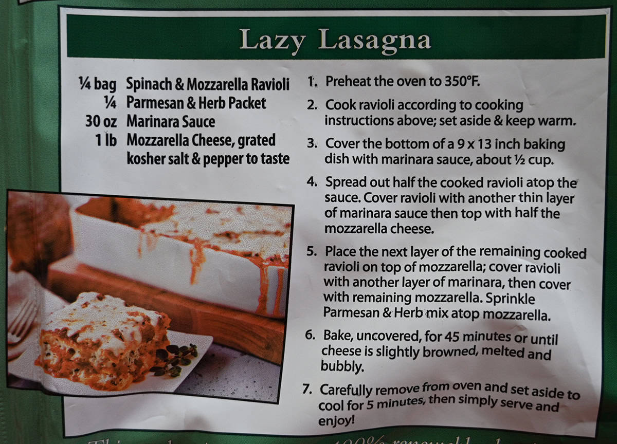 Image of a recipe for lazy lasagna using the ravioli.