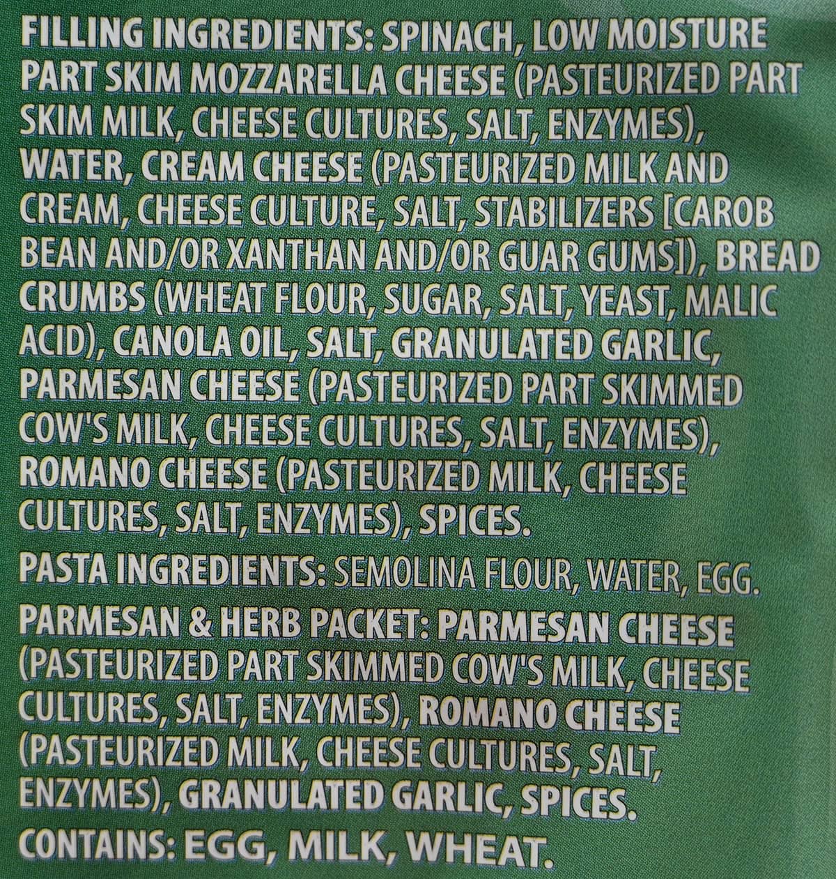 Image of the ingredients for the ravioli from the bag.