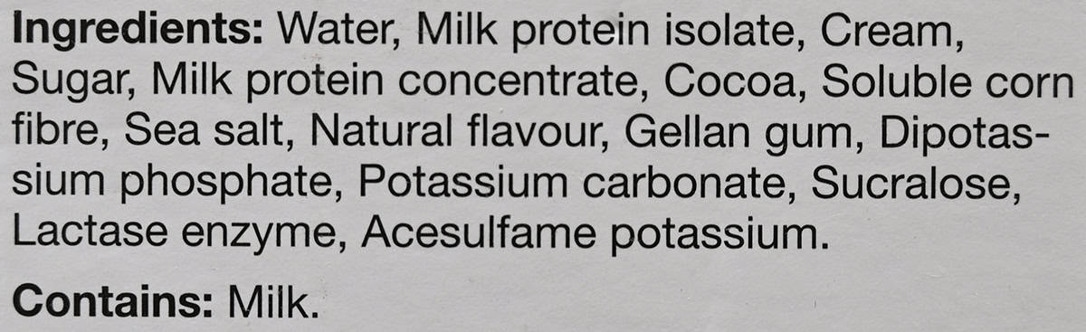 Image of the ingredients list for the shakes from the box.