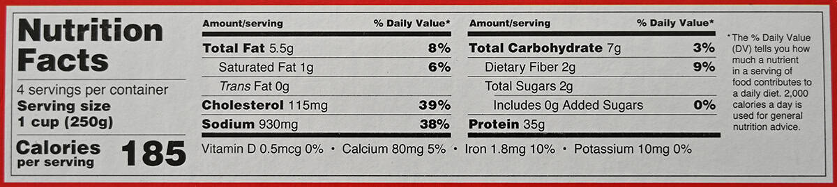 Image of the nutrition facts for the cioppino from the back of the box.