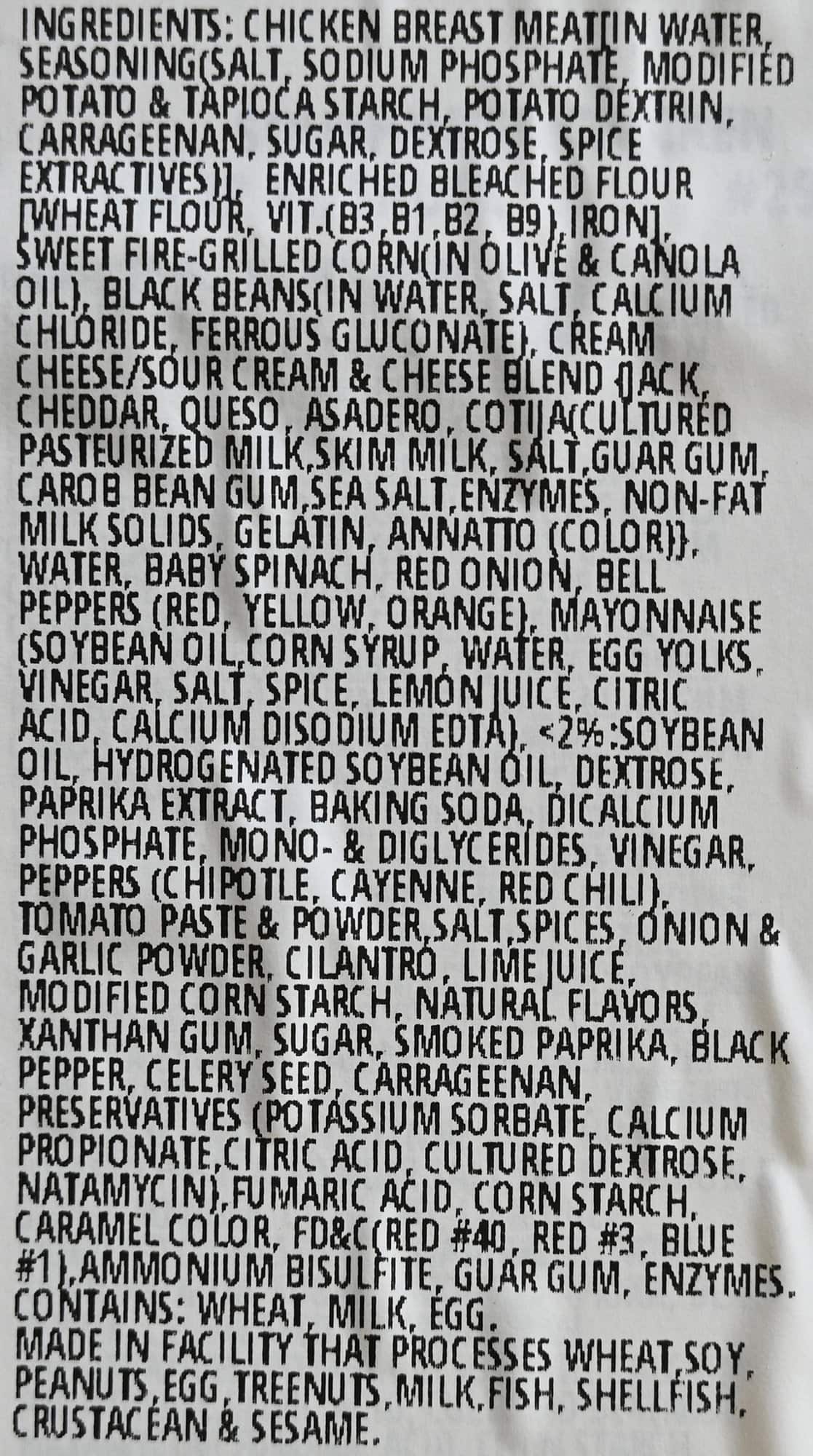 Closeup image of the ingredients list for the wraps from the packaging.