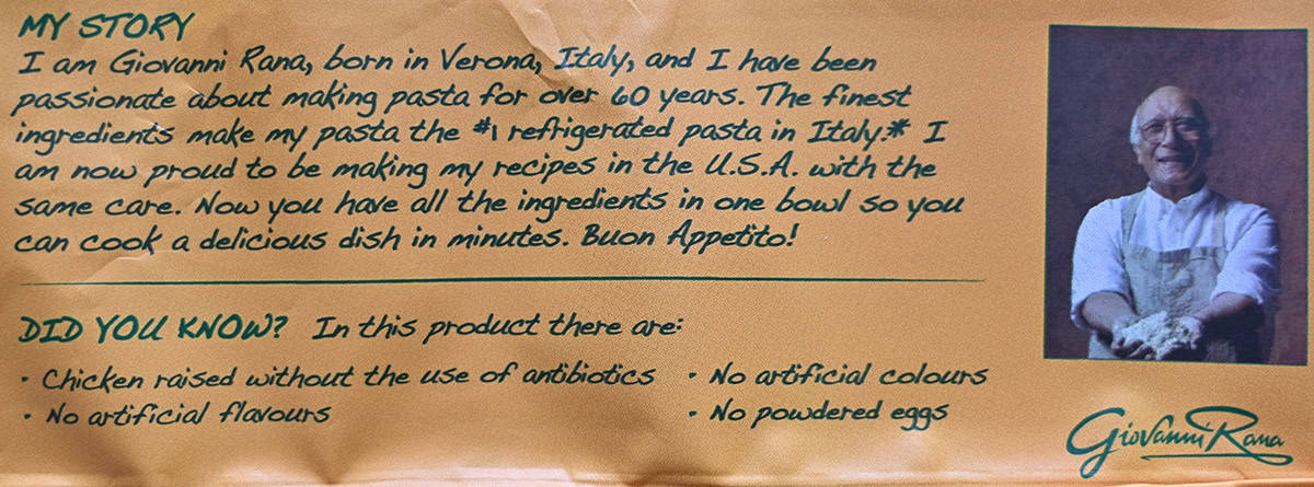 Image of the Rana product and company description from the back of the package. 