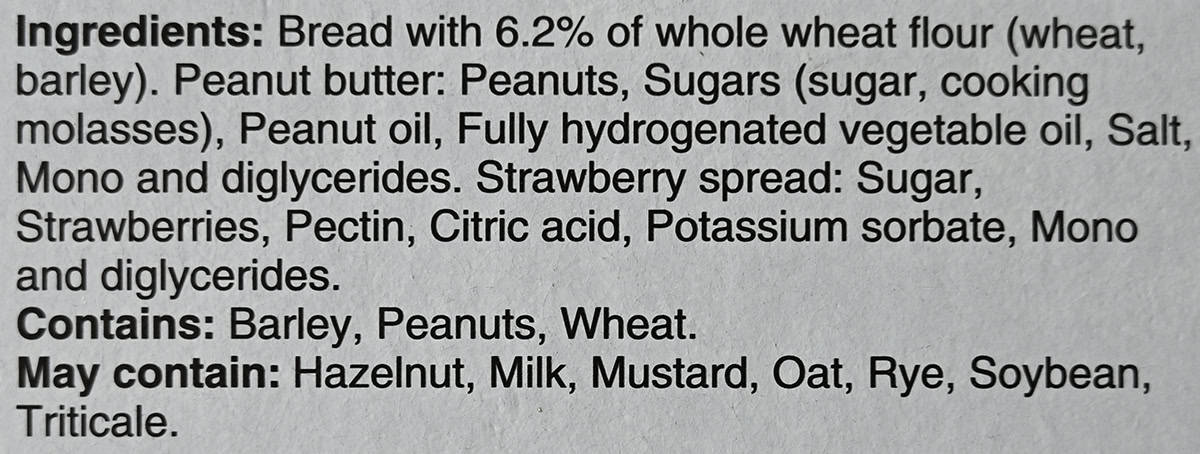 Image of the Uncrustables ingredients list from the box.