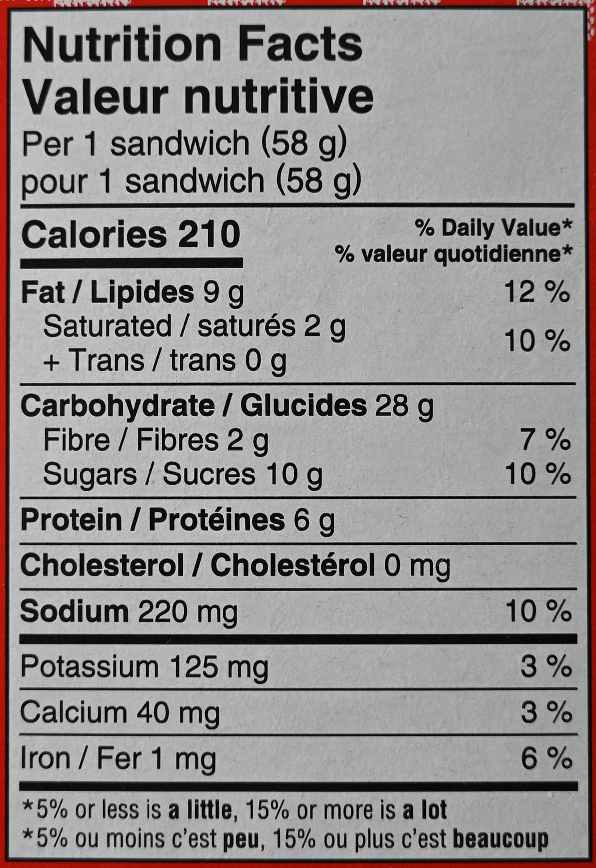 Image of the nutrition facts for the Uncrustables from the box.