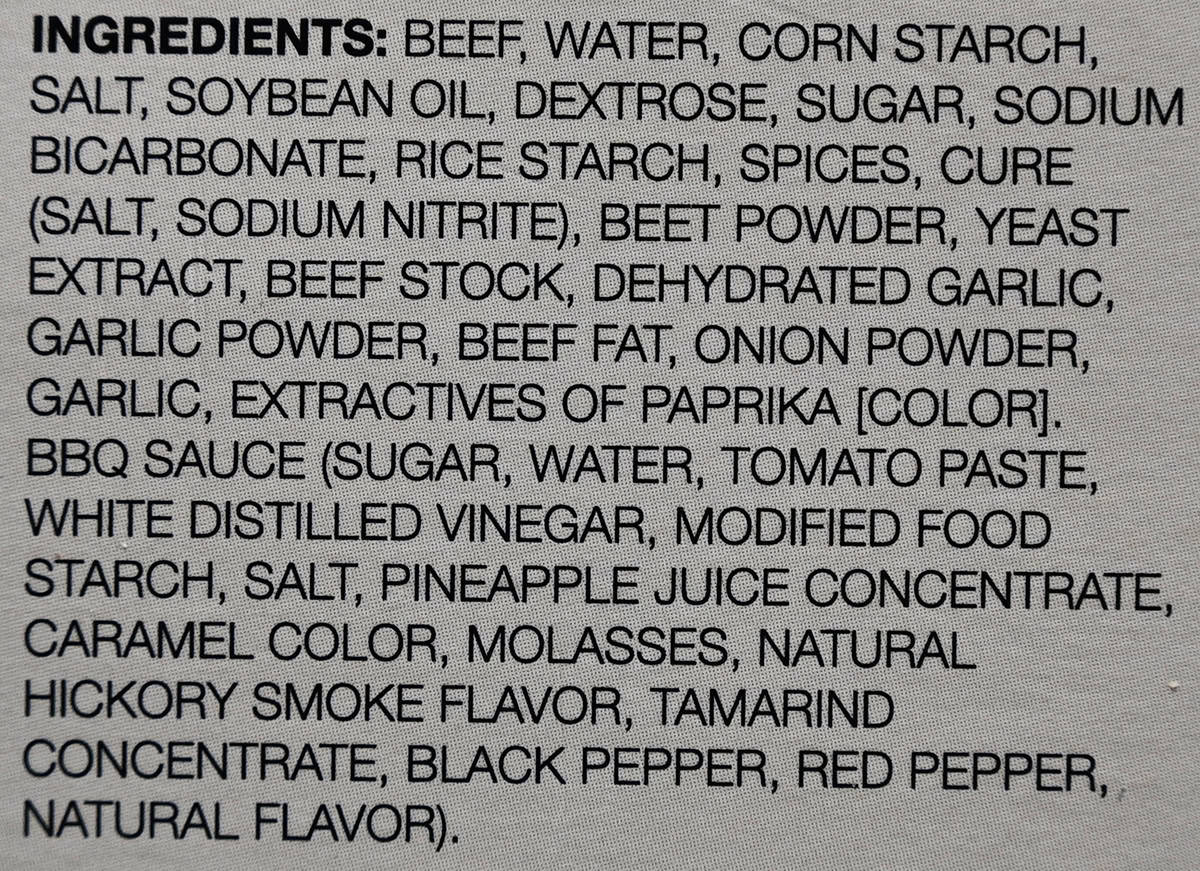 Image of the ingredients list for the burnt ends from the back of the package.