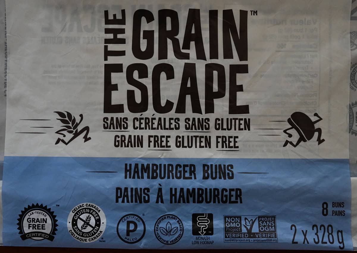 Image of the front of the bag of buns showing the weight of the bag and what dietary restrictions the buns meet.