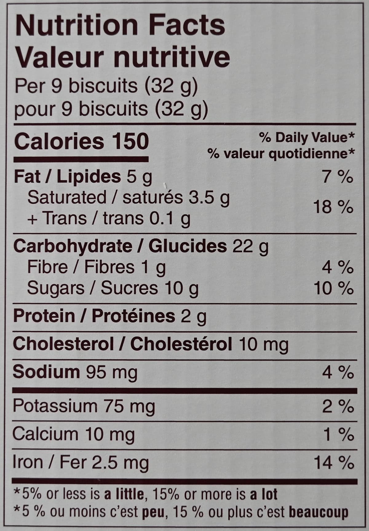 Image of the nutrition facts for the cookies from the back of the box.