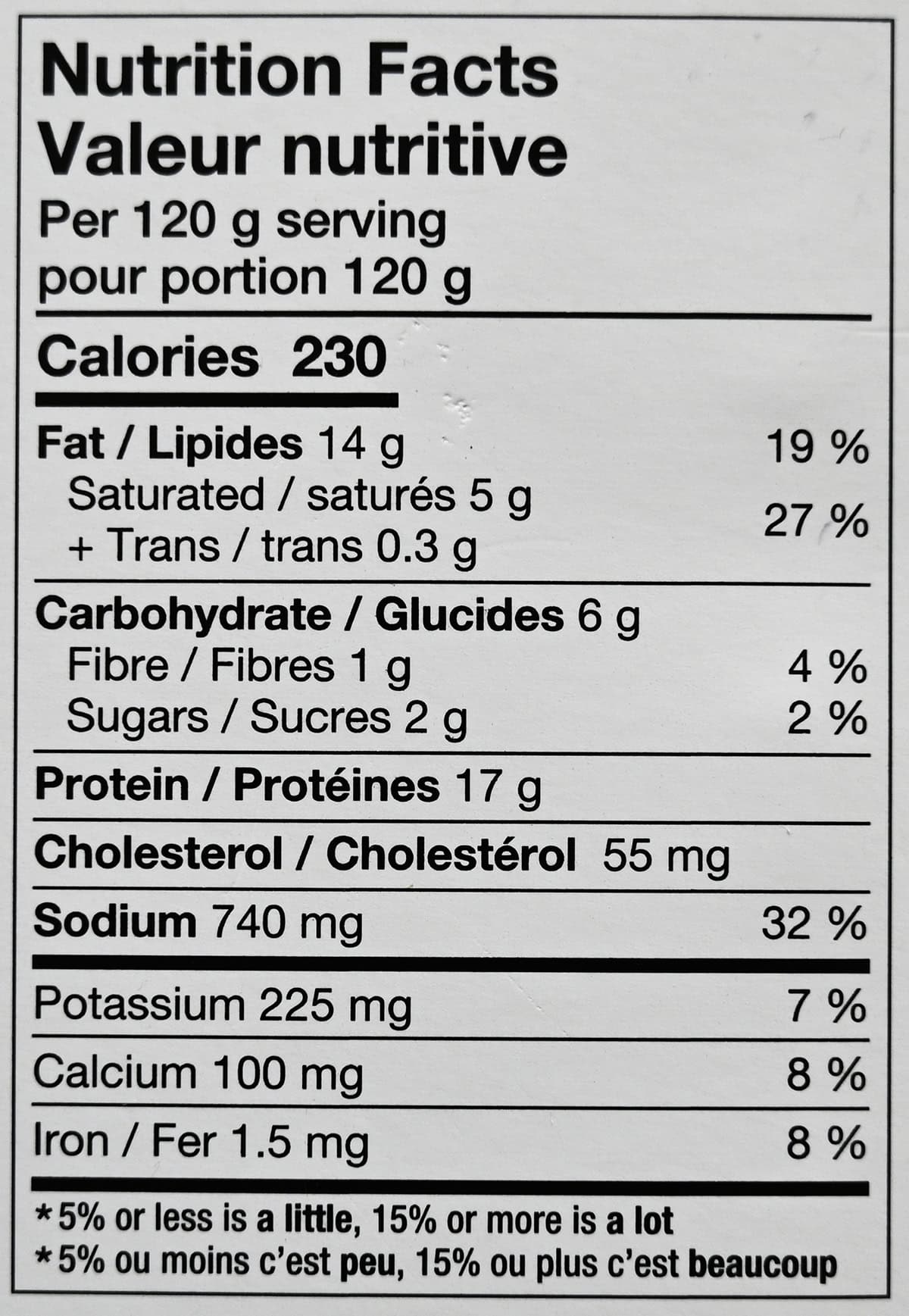 Image of the nutrition facts for the meatballs from the back of the package.