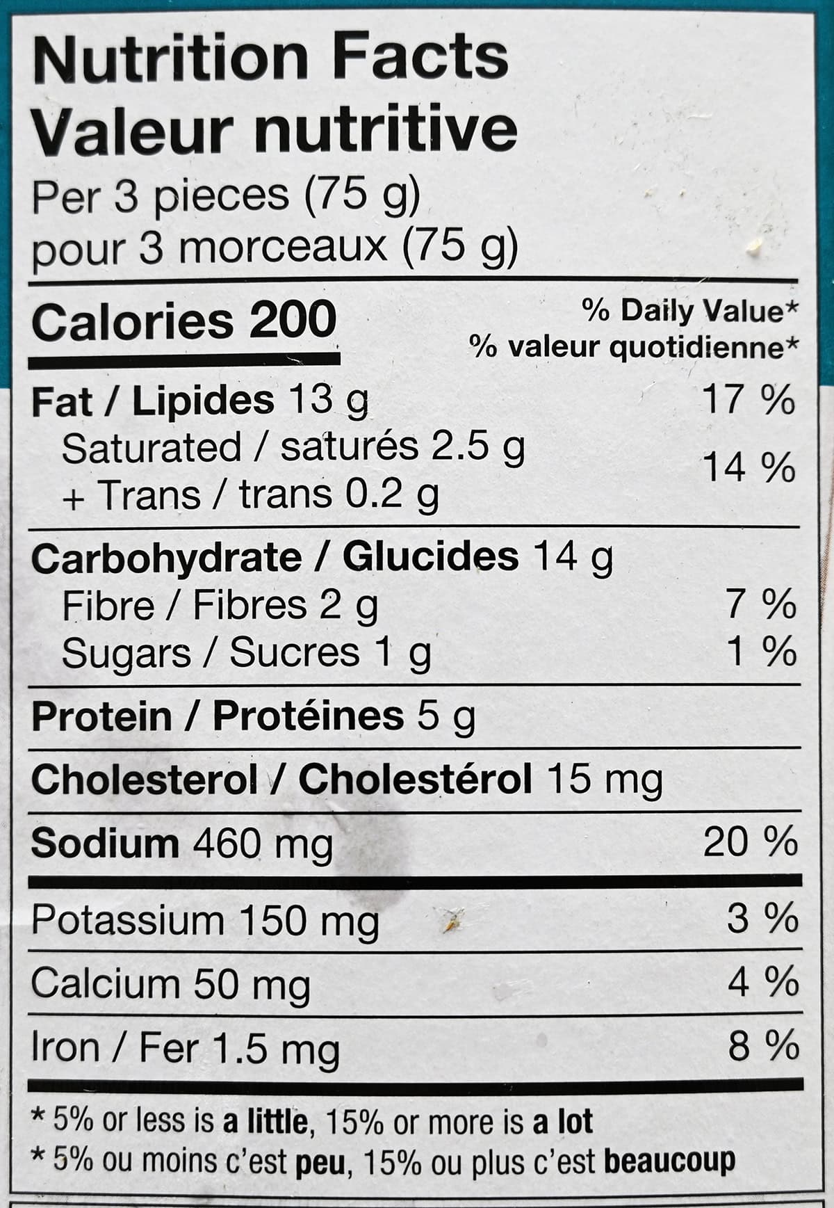 Image of the nutrition facts for the rolled tacos from the box.