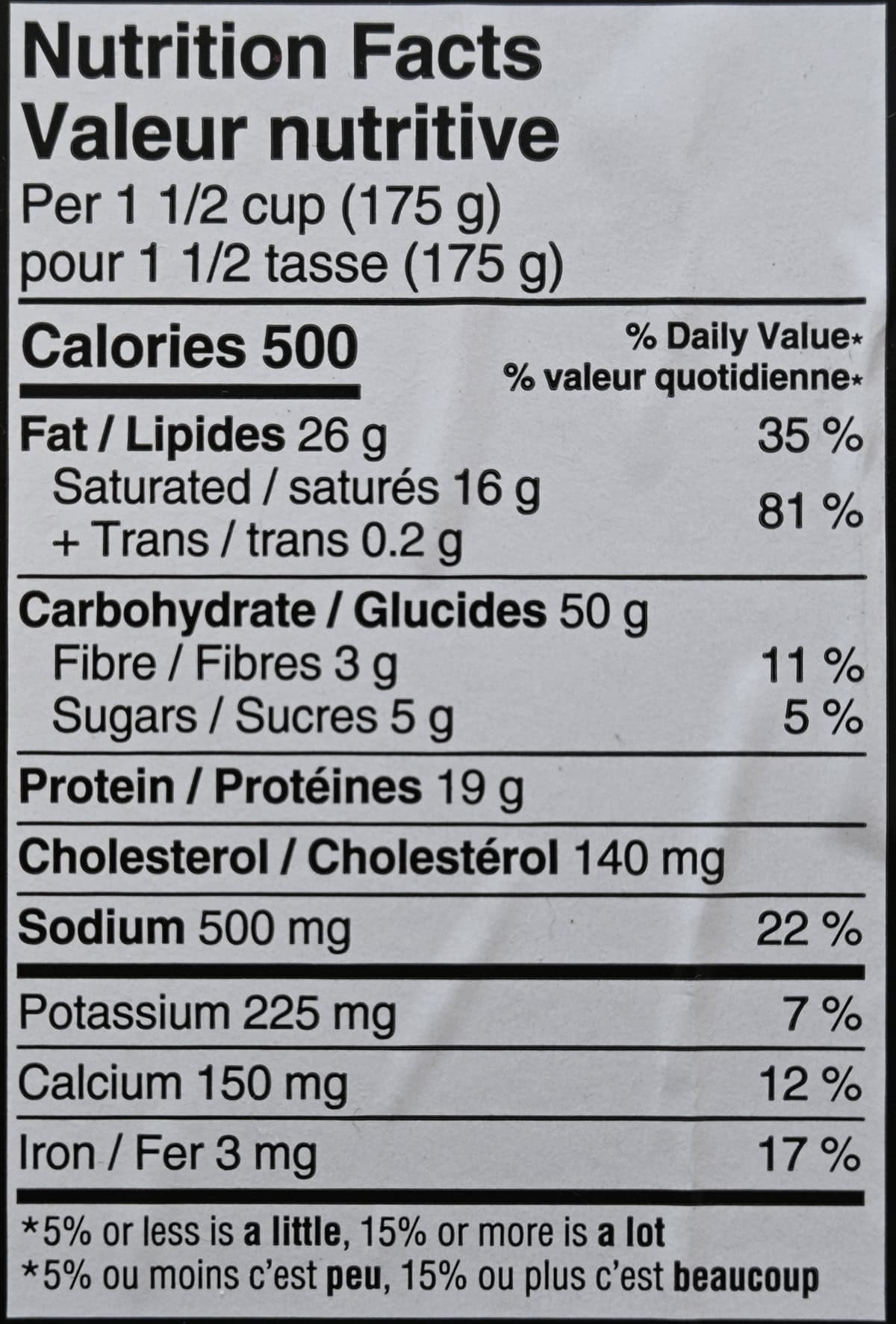 Image of the nutrition facts for the ravioli from the back of the package.