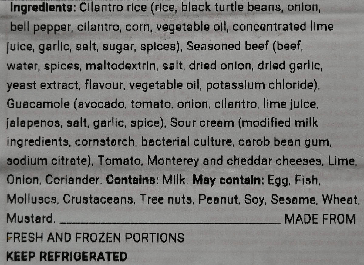 Image of the ingredients label from the package.