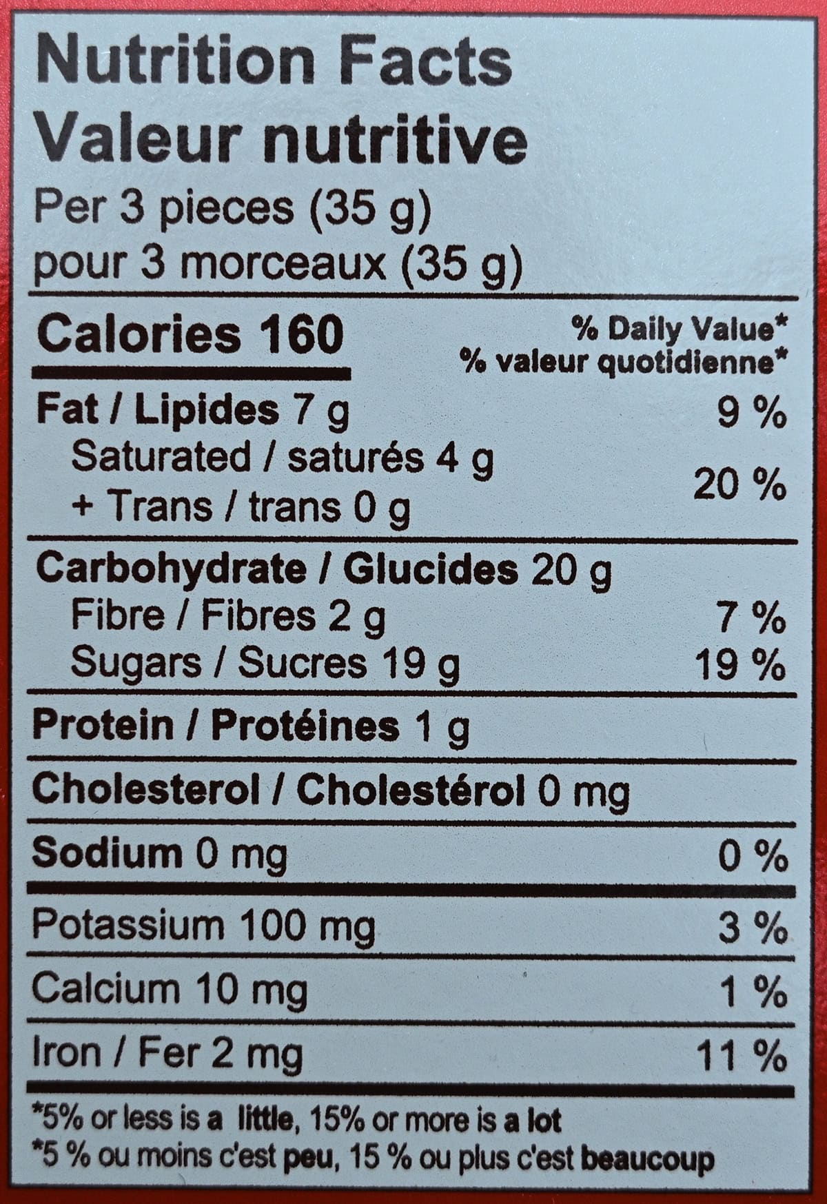 Image of the nutrition facts from the back of the box.