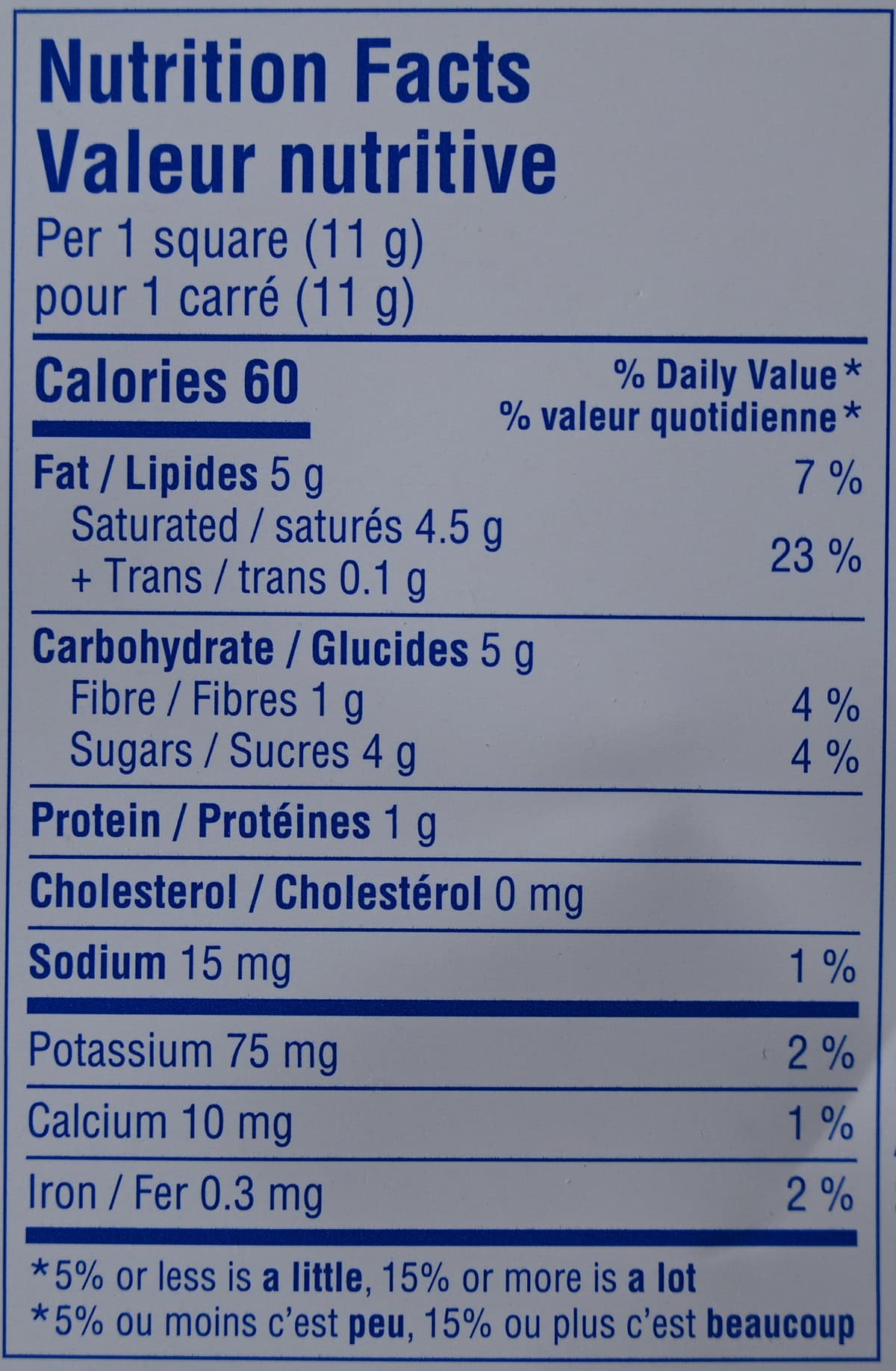 Image of the nutrition facts for the Moritz Icy Squares from the container.